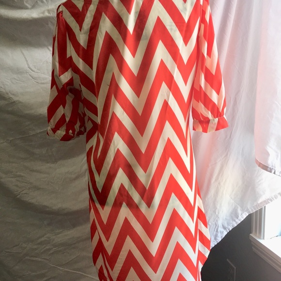 Peach Love Chevron Dress Orange & Cream White - Picture 2 of 6